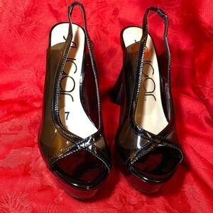 Sugar Black 4 inch Flare Heel Open Toe Shoe Womens Size 7 Transparent Gothic Fun